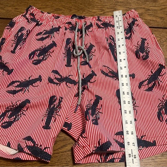 Rainforest Shorts Mens Medium M Blue Stripe AOP Lobster Print Lined Swim Trunks - Picture 3 of 8